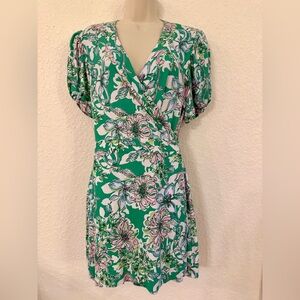 Lilly Pulitzer Skort Wrap Dress L Green Pink Floral Built In Shorts Style 14713